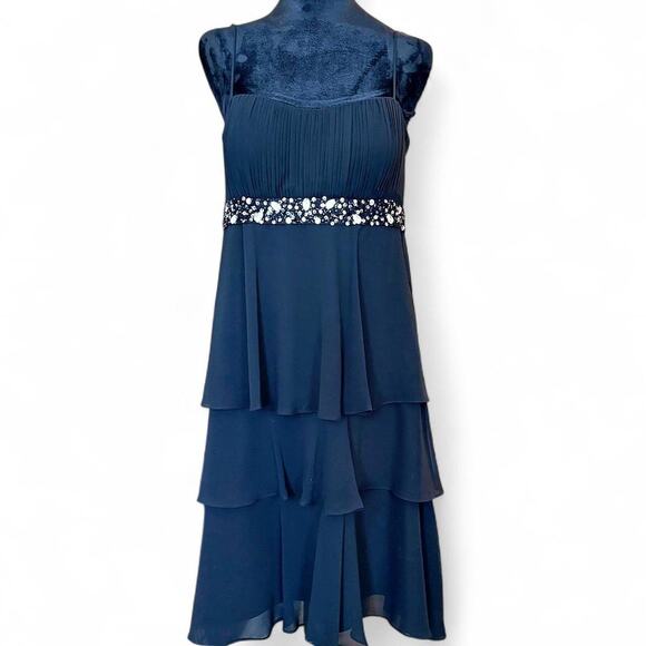 Dressbarn Collection Black Tiered Chiffon Beaded Dress – Size 8 - Picture 1 of 8